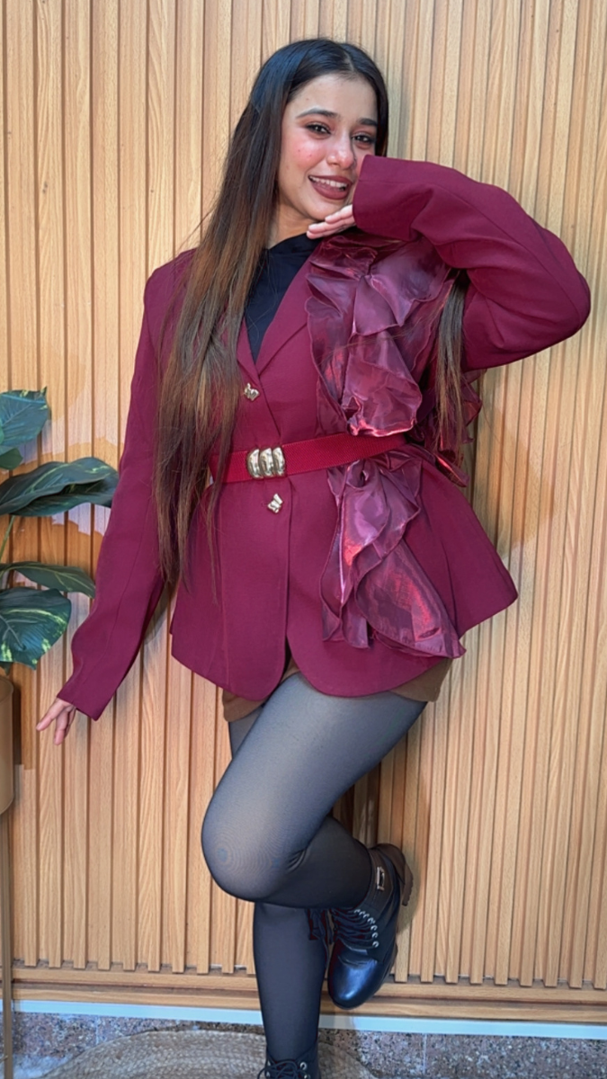 Ruffle Designed One Shoulder Blazer FC2093