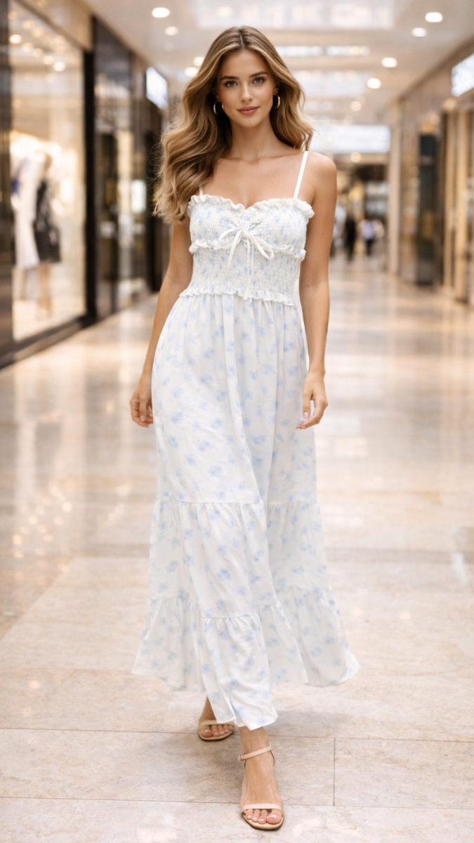 Ruffle Designed Strap Sleeve Maxi Dress FC2363