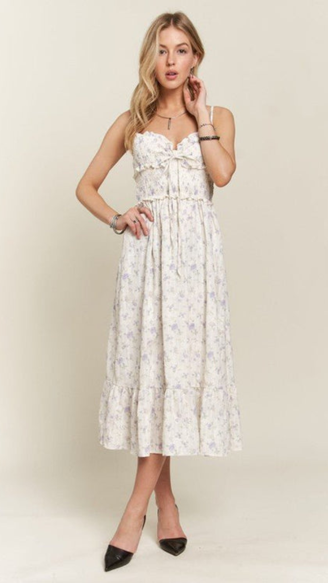 Ruffle Designed Strap Sleeve Midi Dress FC2365