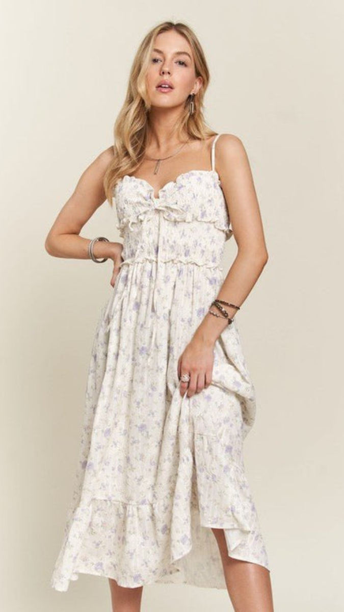 Ruffle Designed Strap Sleeve Midi Dress FC2365