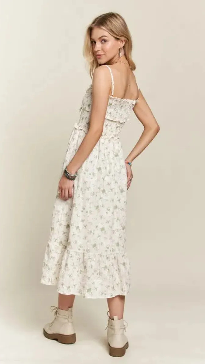 Ruffle Designed Strap Sleeve Midi Dress FC2365