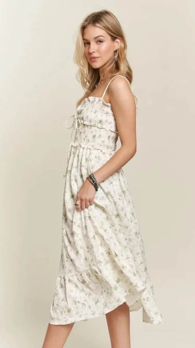 Ruffle Designed Strap Sleeve Midi Dress FC2365