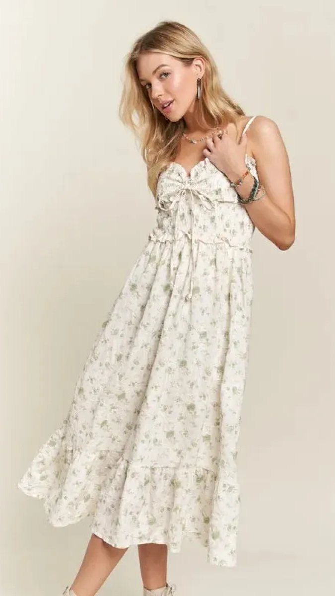 Ruffle Designed Strap Sleeve Midi Dress FC2365