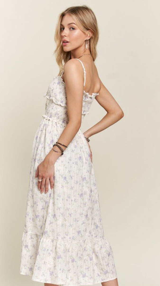 Ruffle Designed Strap Sleeve Midi Dress FC2365
