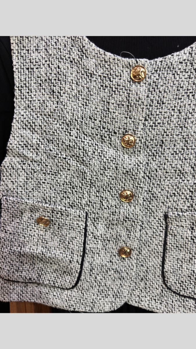 Ruffle Dress And Tweed Sleeveless Blazer With Golden Button FC1978