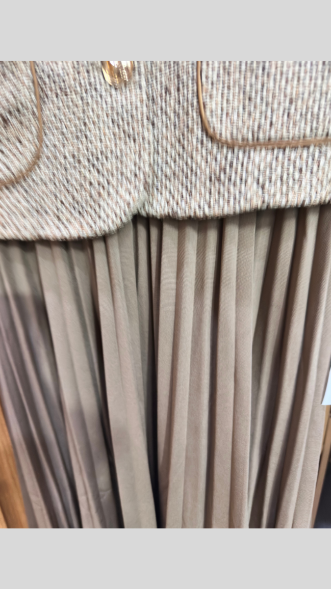 Ruffle Dress And Tweed Sleeveless Blazer With Golden Button FC1978