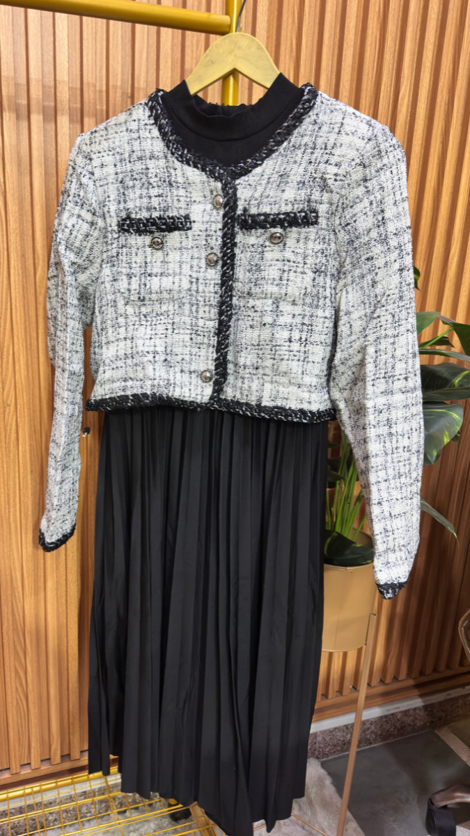 Ruffle Dress With Tweed Blazer FC1976
