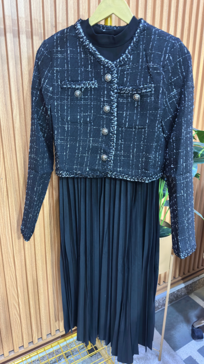 Ruffle Dress With Tweed Blazer FC1976