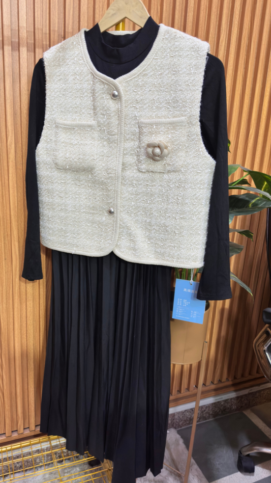 Ruffle Dress With Tweed Sleeveless Blazer FC1977