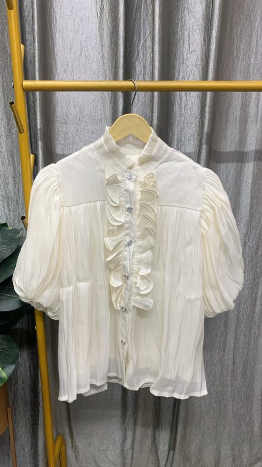 Ruffle Front Pleaded Half Sleeve Top FC2595