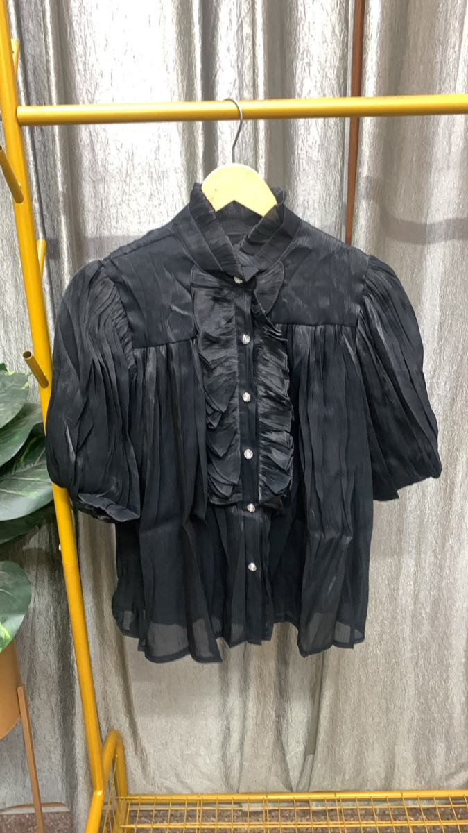 Ruffle Front Pleaded Half Sleeve Top FC2595
