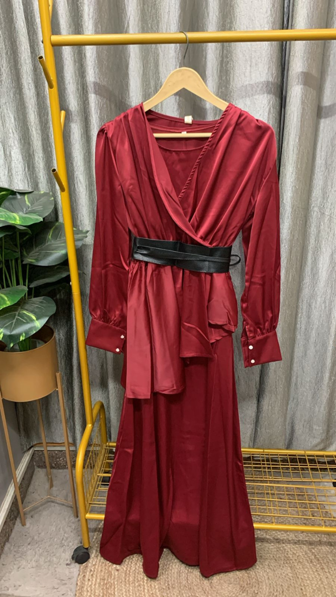 Ruffle Long Top With A- Line Skirt Set FC2328