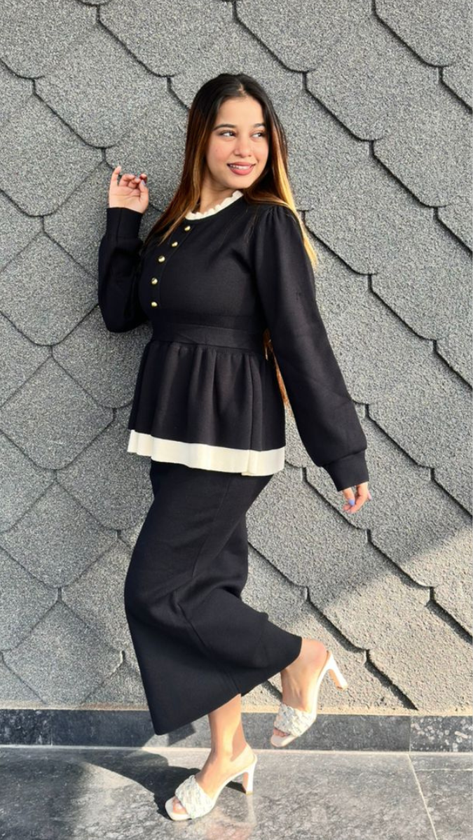 High neck Drop Shoulder Top And Pant With Scarf Coord Set FC2037