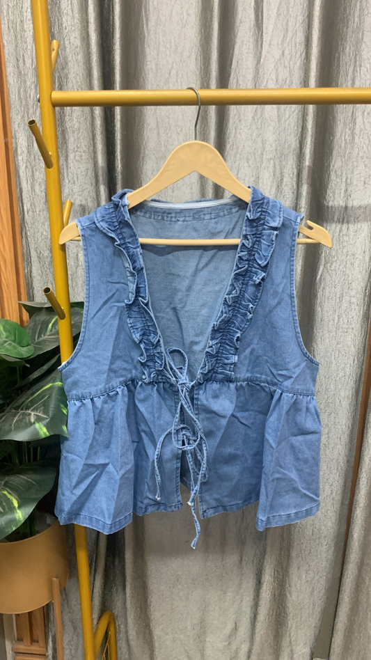 Ruffle Neckline Sleeveless Peplum Top FC2550