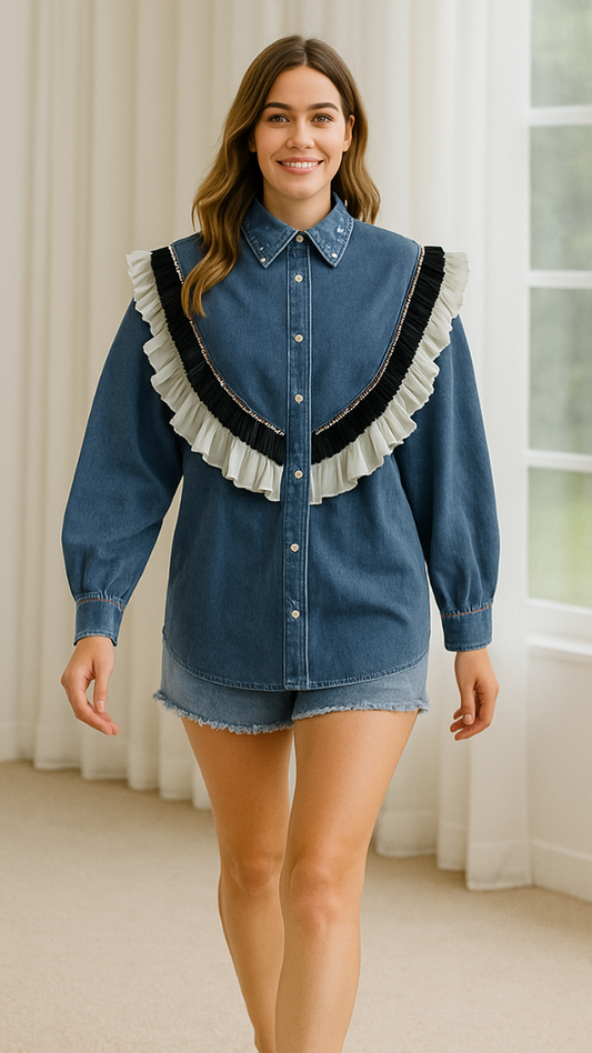 Ruffle Designed Denim Shirt FC1465