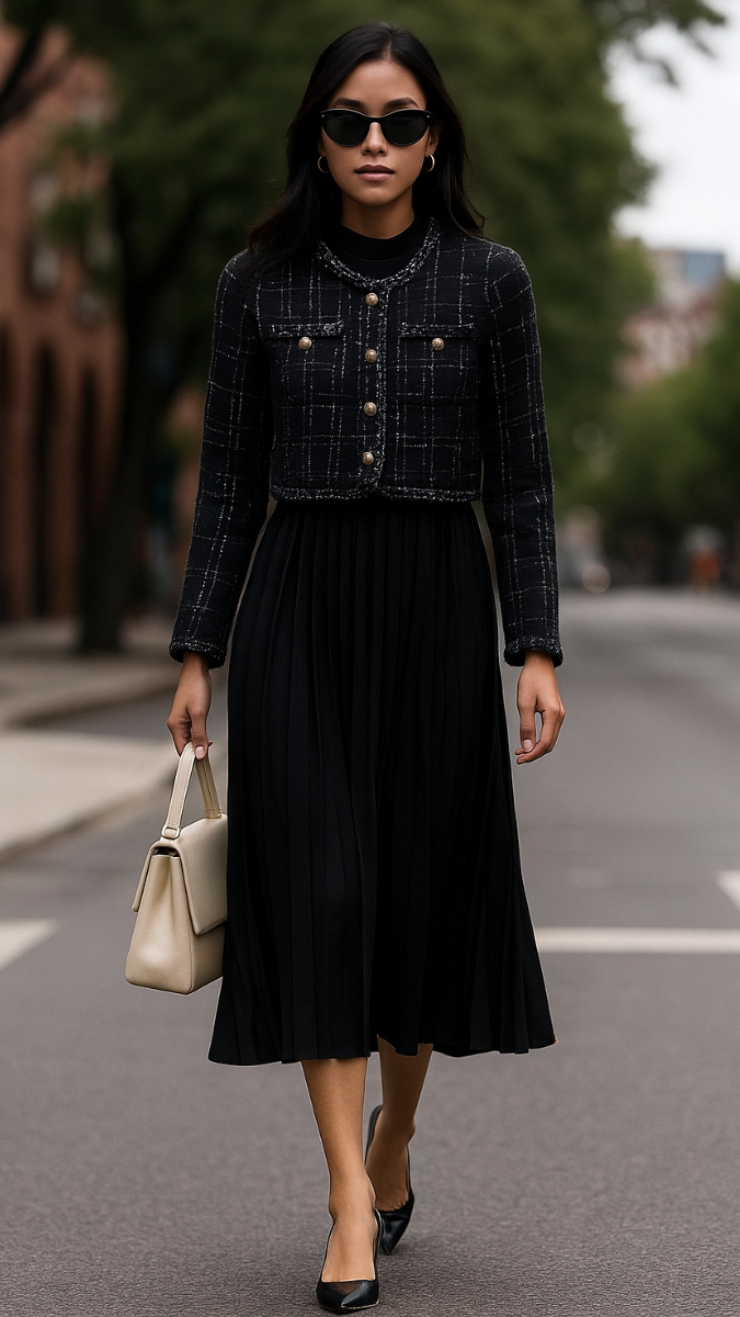 Ruffle Dress With Tweed Blazer FC1976