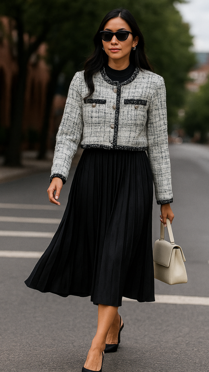 Ruffle Dress With Tweed Blazer FC1976