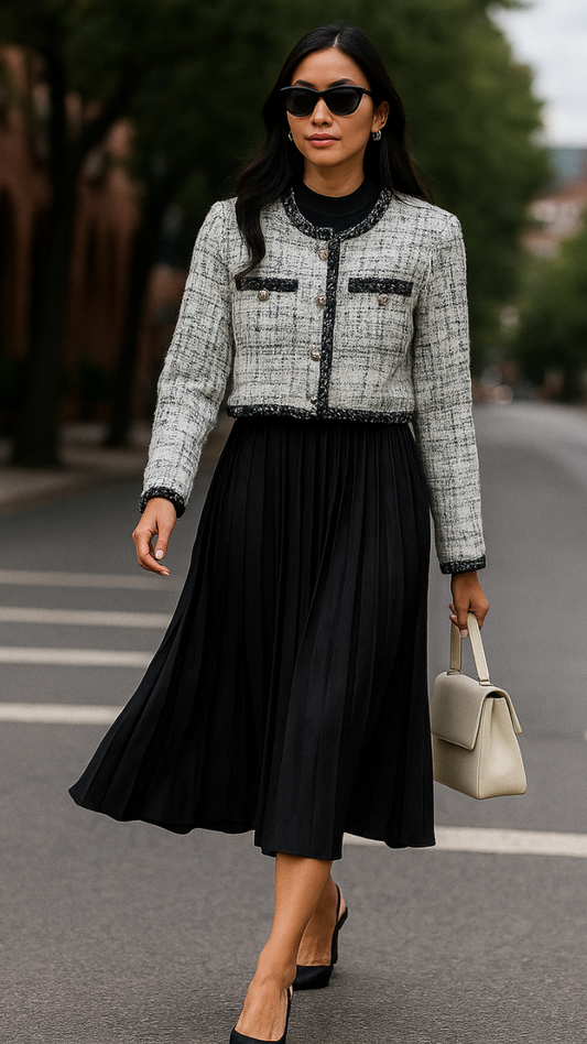 Ruffle Dress With Tweed Blazer FC1976