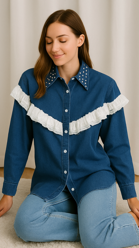 Ruffle Shoulder Denim Shirt FC1570