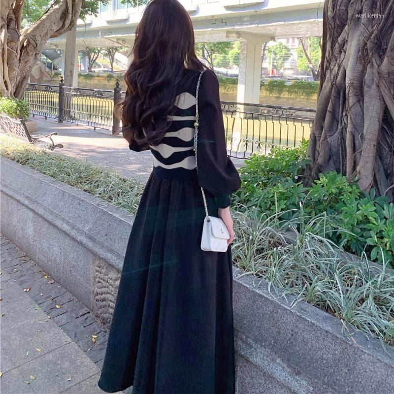 FC Knitted corduroy women French Long Skirt Maxi Dress