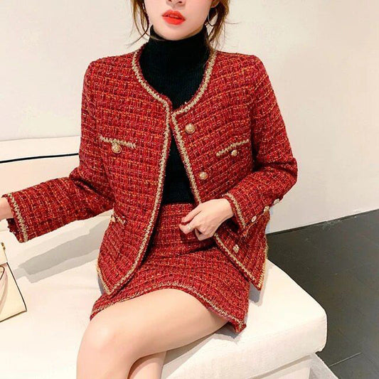 FC Women Winter Tweed Mini Skirt with Jacket