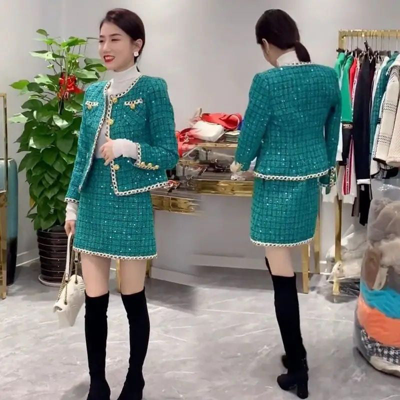 FC Women Winter Tweed Mini Skirt with Jacket