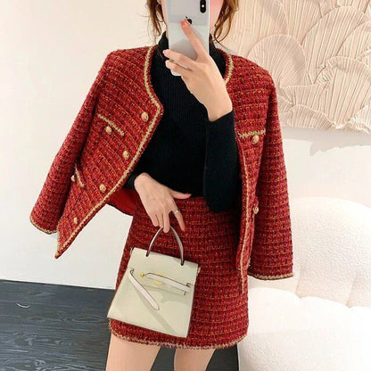 FC Women Winter Tweed Mini Skirt with Jacket