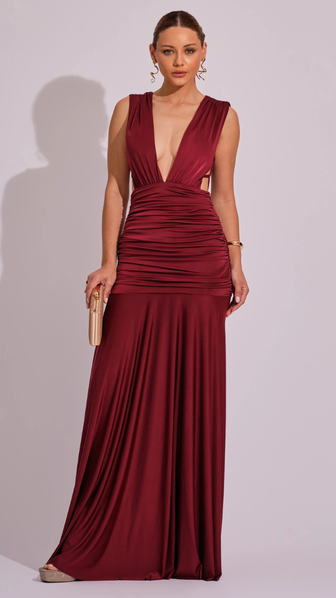 Sexy Deep V Neck Pleaded Waist Dress FC2231