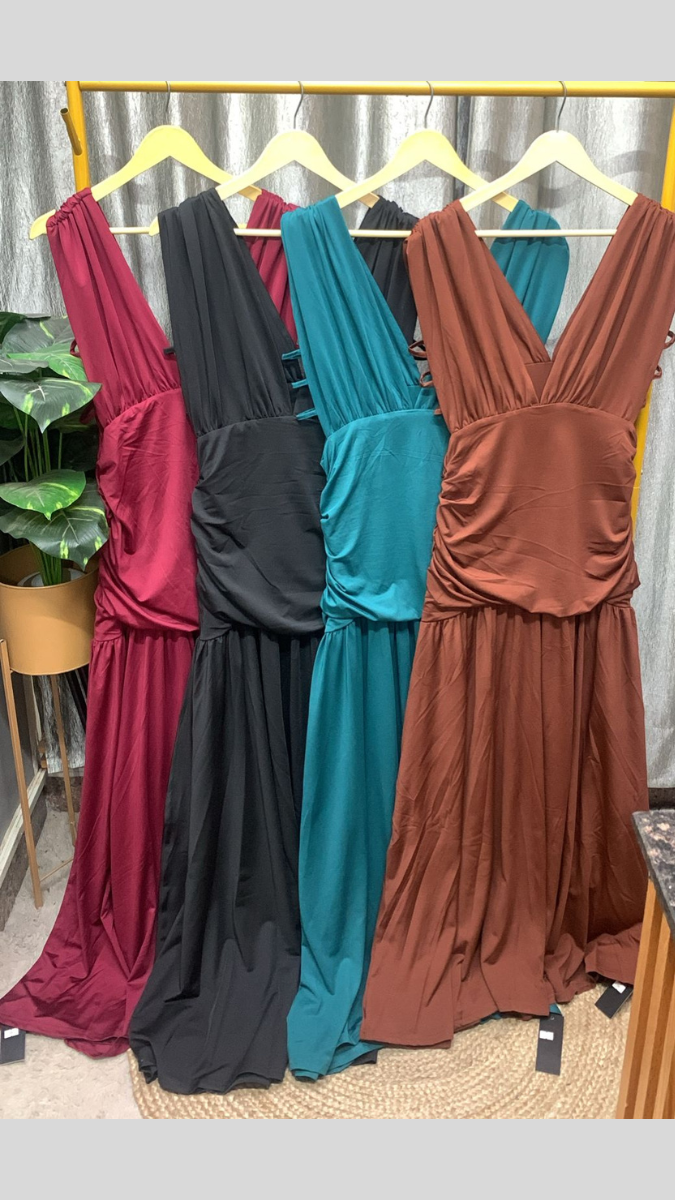 Sexy Deep V Neck Pleaded Waist Dress FC2231