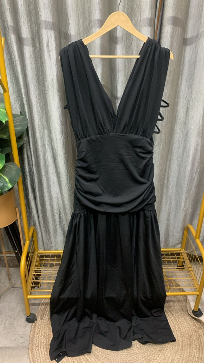 Sexy Deep V Neck Pleaded Waist Dress FC2231