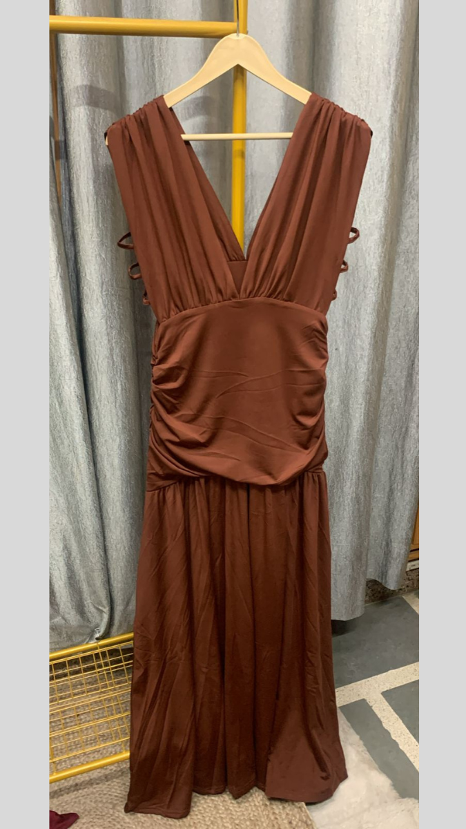 Sexy Deep V Neck Pleaded Waist Dress FC2231