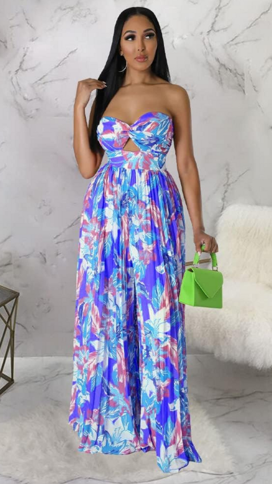 Sexy Printed Pleated Off Shoulder Jumpsuits FC1838