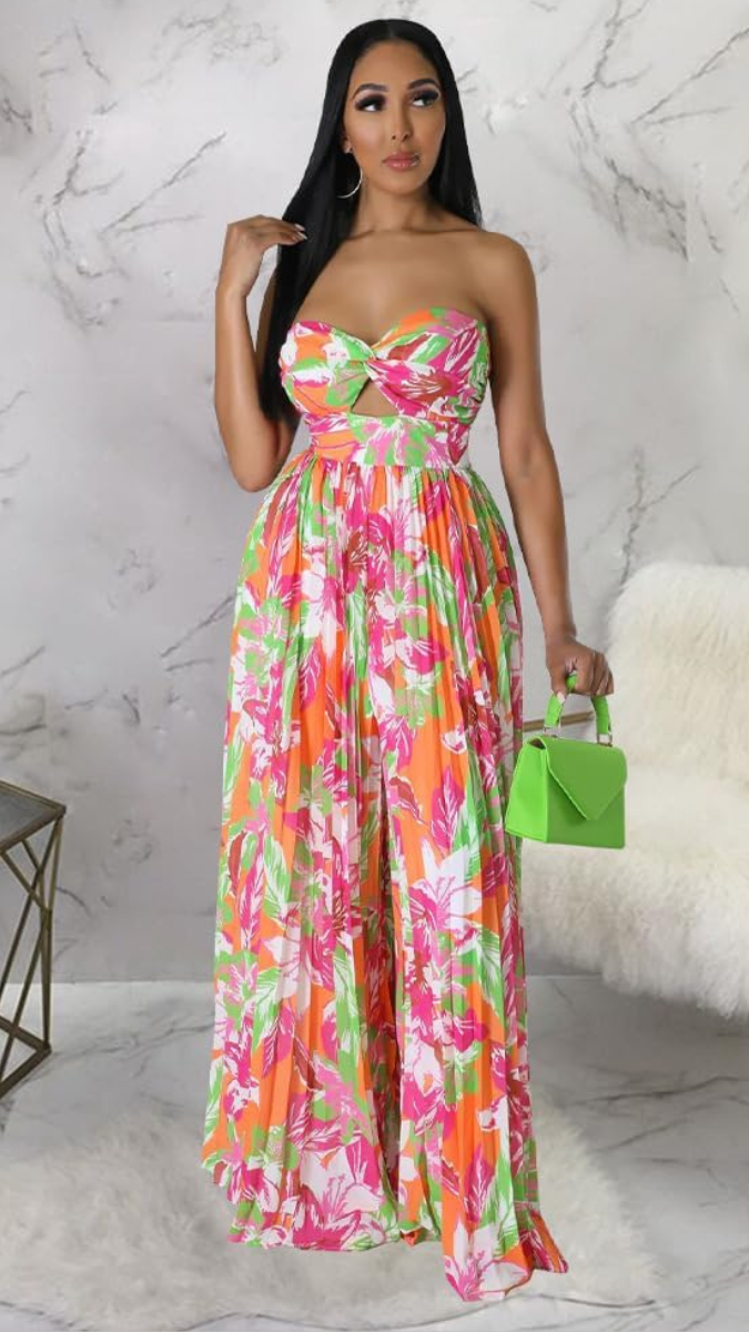 Sexy Printed Pleated Off Shoulder Jumpsuits FC1838