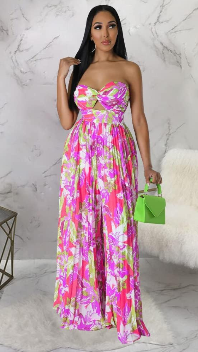 Sexy Printed Pleated Off Shoulder Jumpsuits FC1838