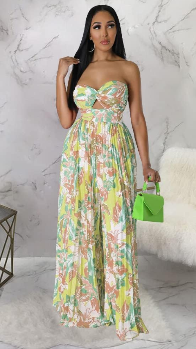 Sexy Printed Pleated Off Shoulder Jumpsuits FC1838