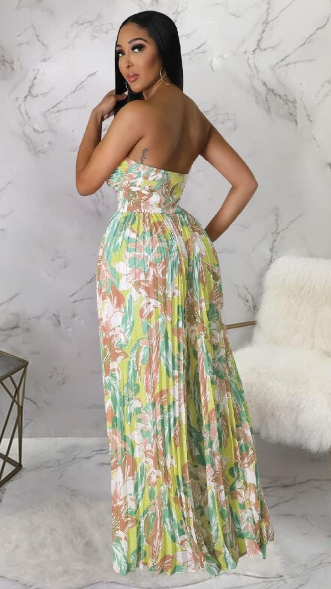 Sexy Printed Pleated Off Shoulder Jumpsuits FC1838