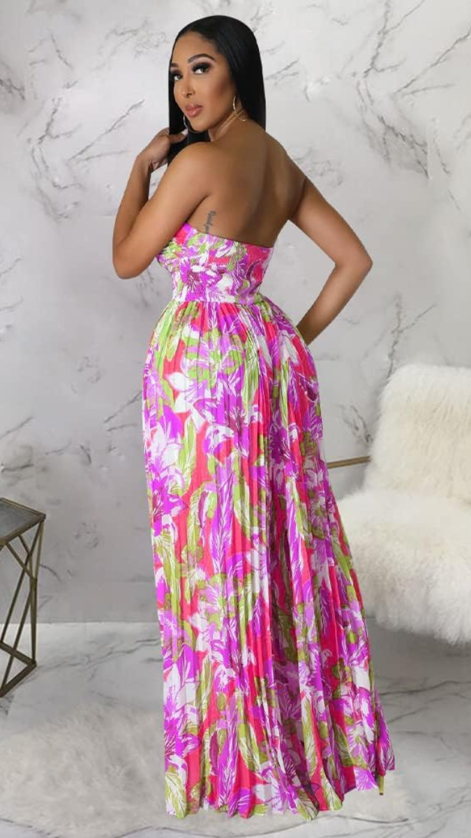 Sexy Printed Pleated Off Shoulder Jumpsuits FC1838