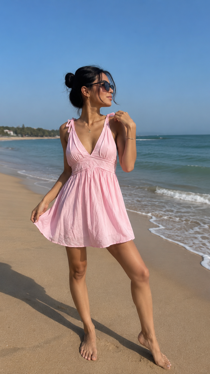 Sexy Deep V Neck Tie Sleeve Mini Dress FC2578