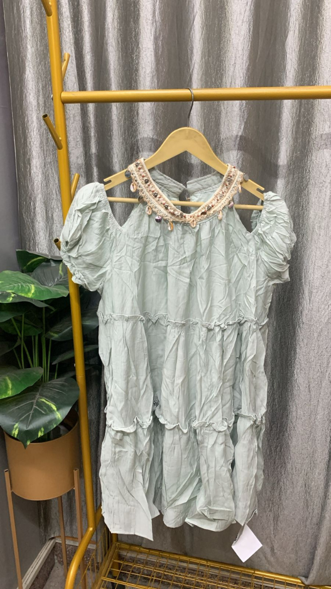 Shell Decorated Neckline Off Shoulder Mini Dress FC2376