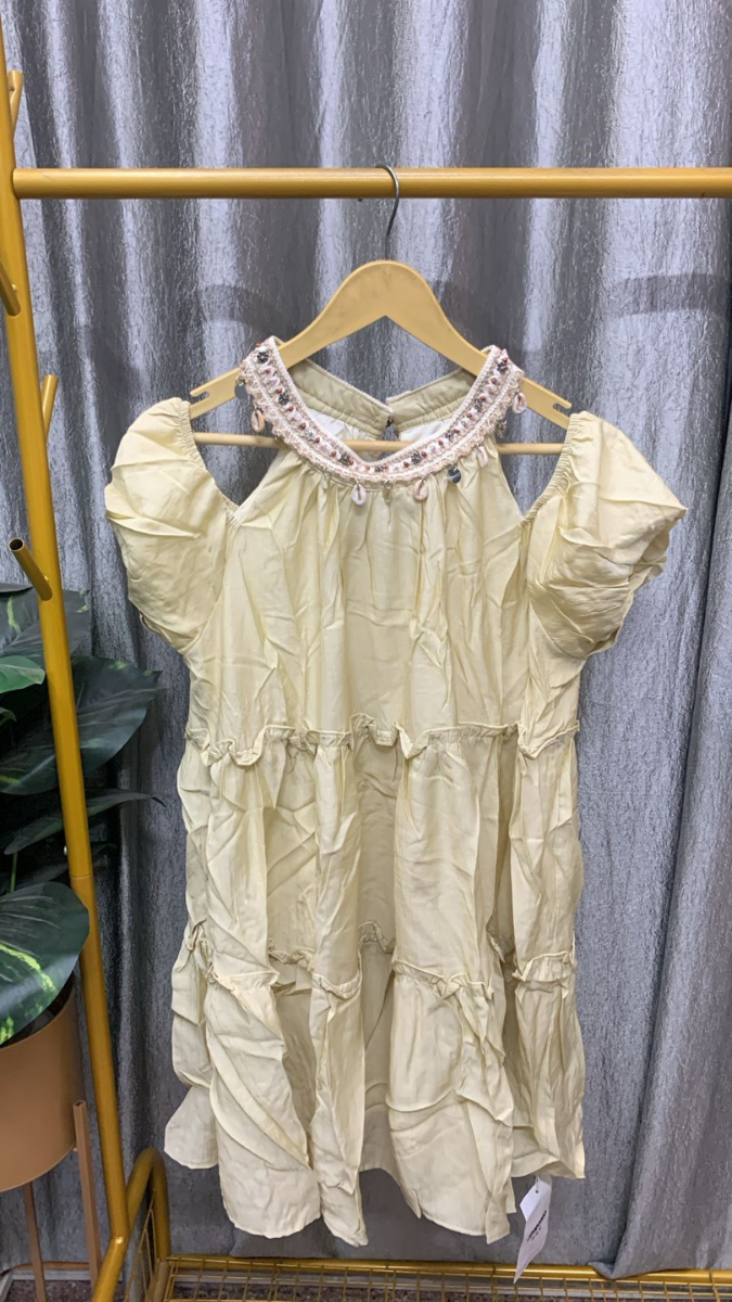 Shell Decorated Neckline Off Shoulder Mini Dress FC2376
