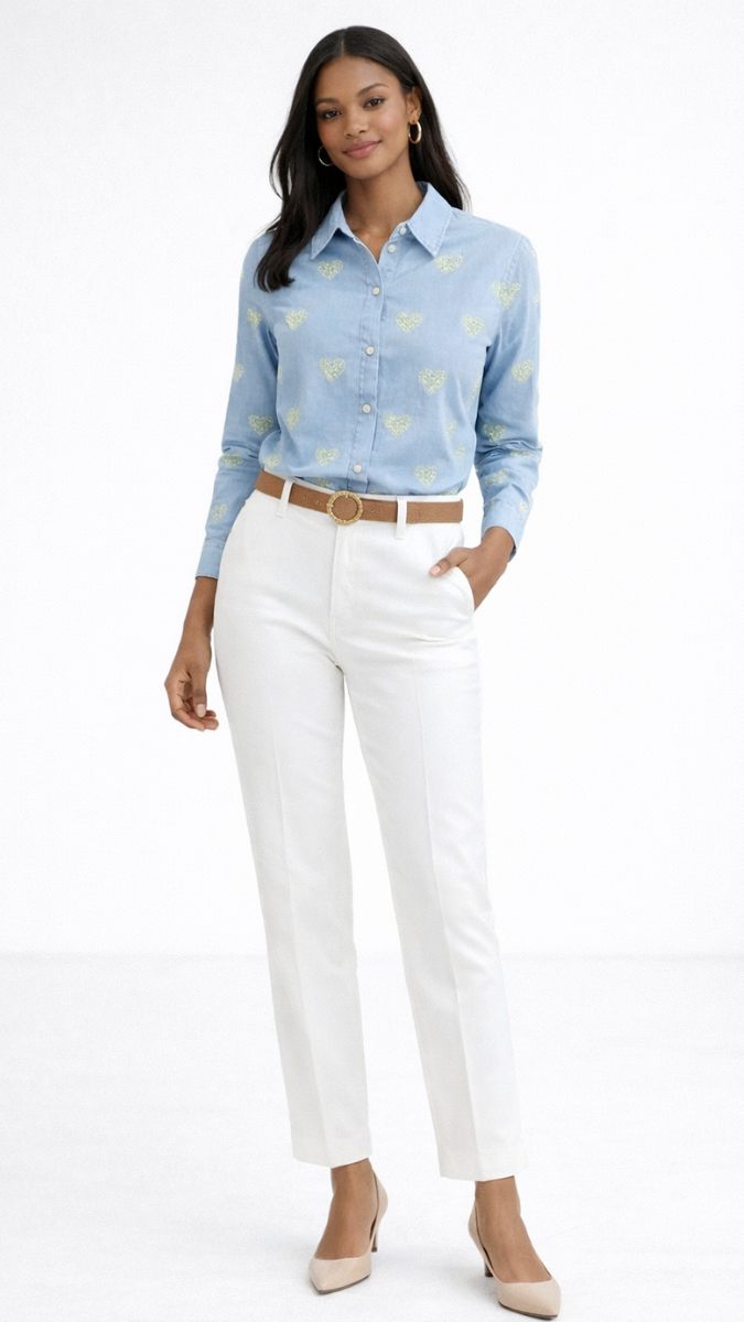 Shimmer Printed Denim Shirt FC2320