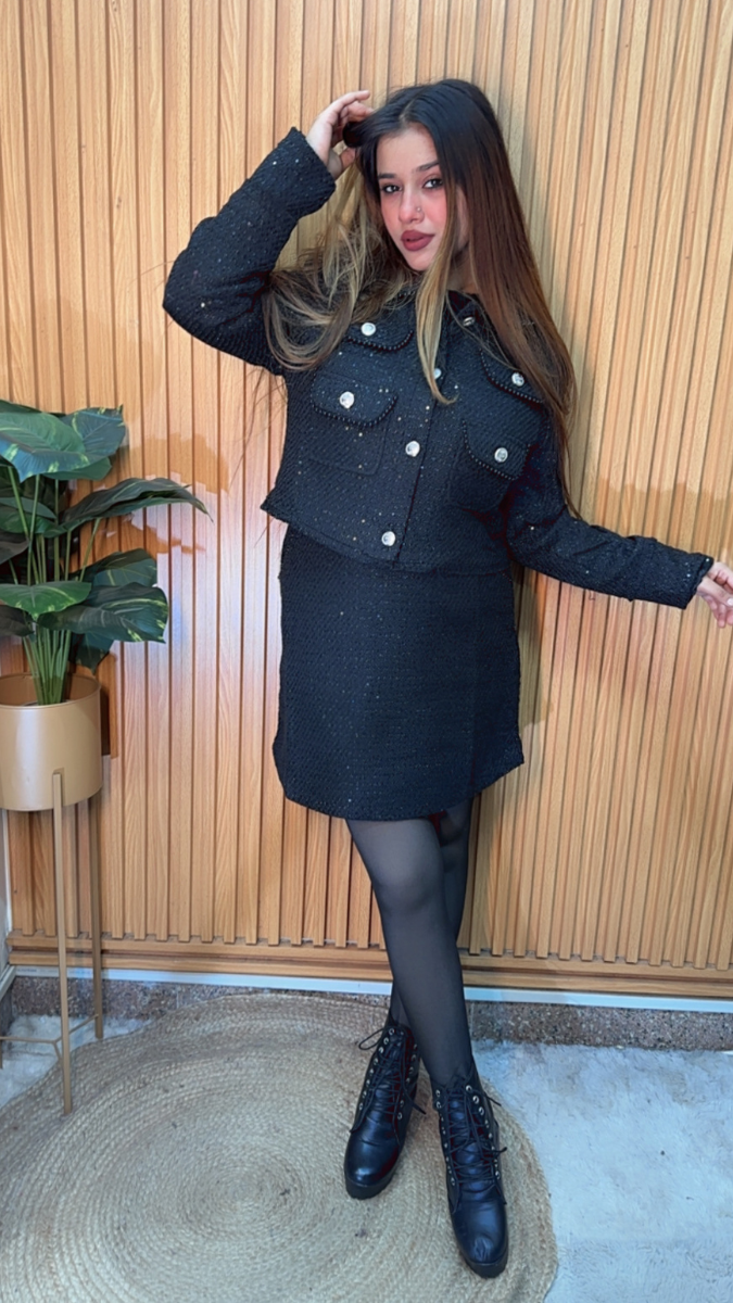 Shiny Tweed Skirt Top Set FC2094