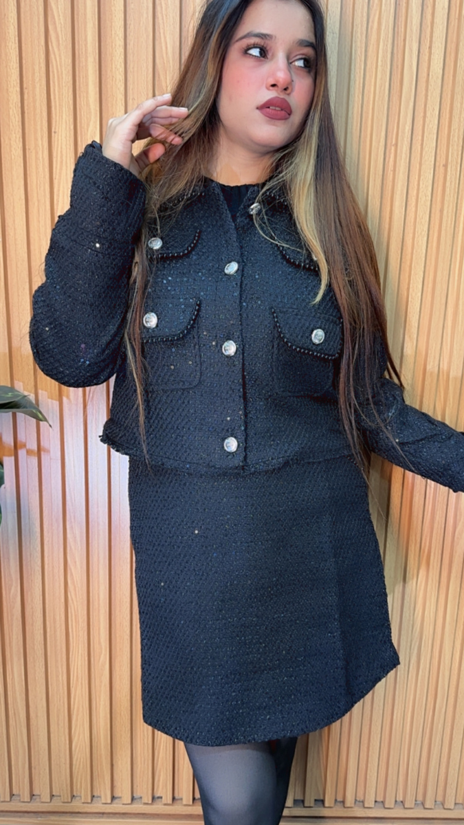 Shiny Tweed Skirt Top Set FC2094