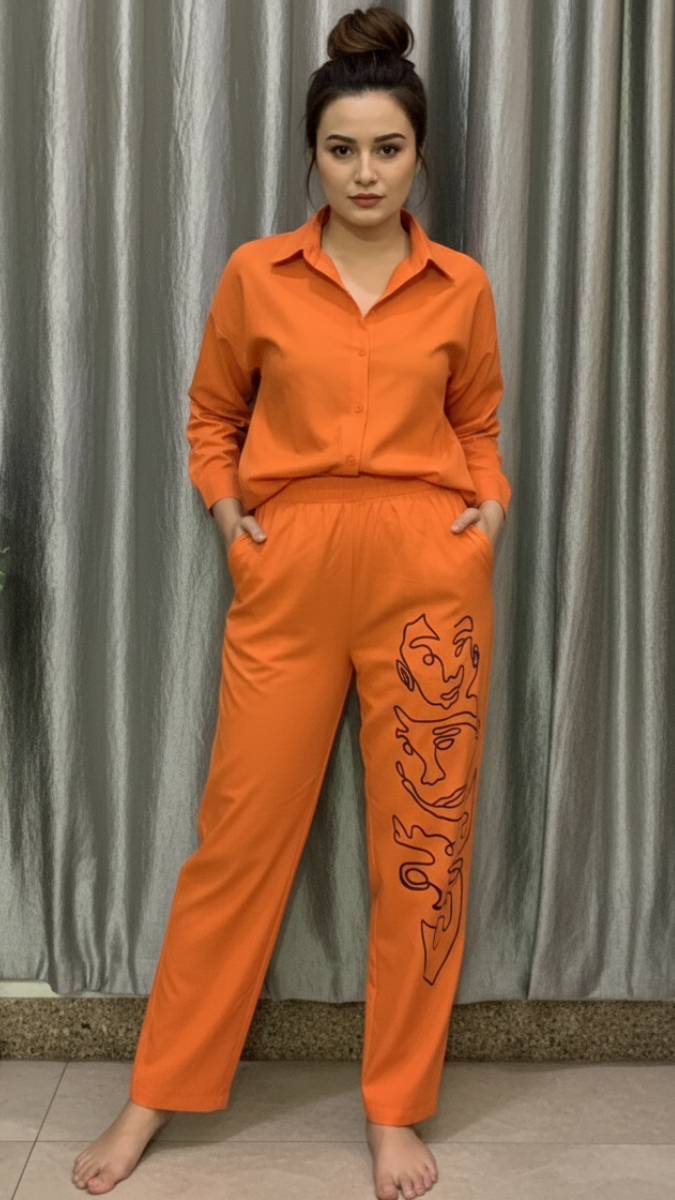 Shirt With Face Printed Pant Coord Set FC2189