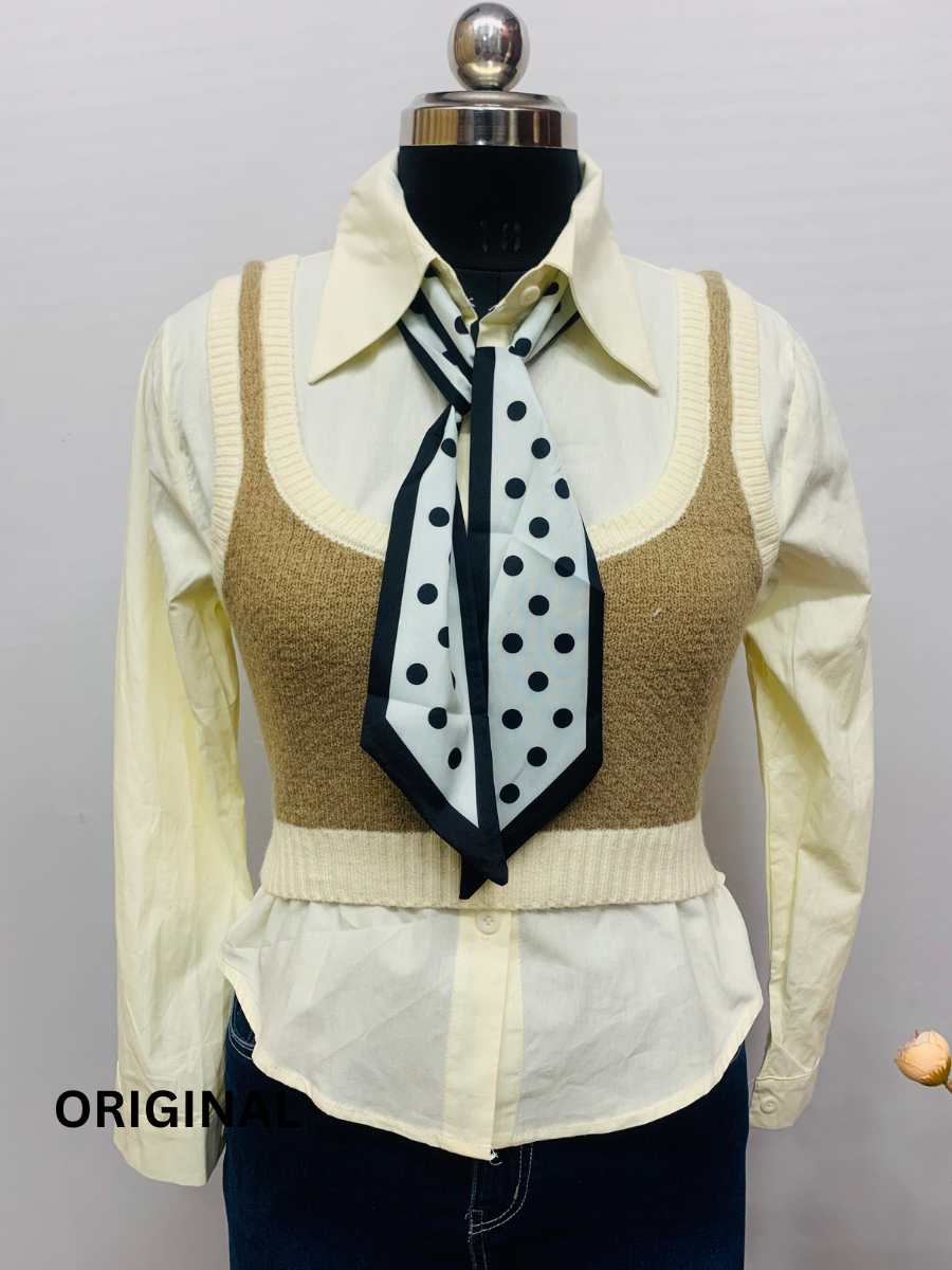 Shirt With U Neck Vest Jacket 