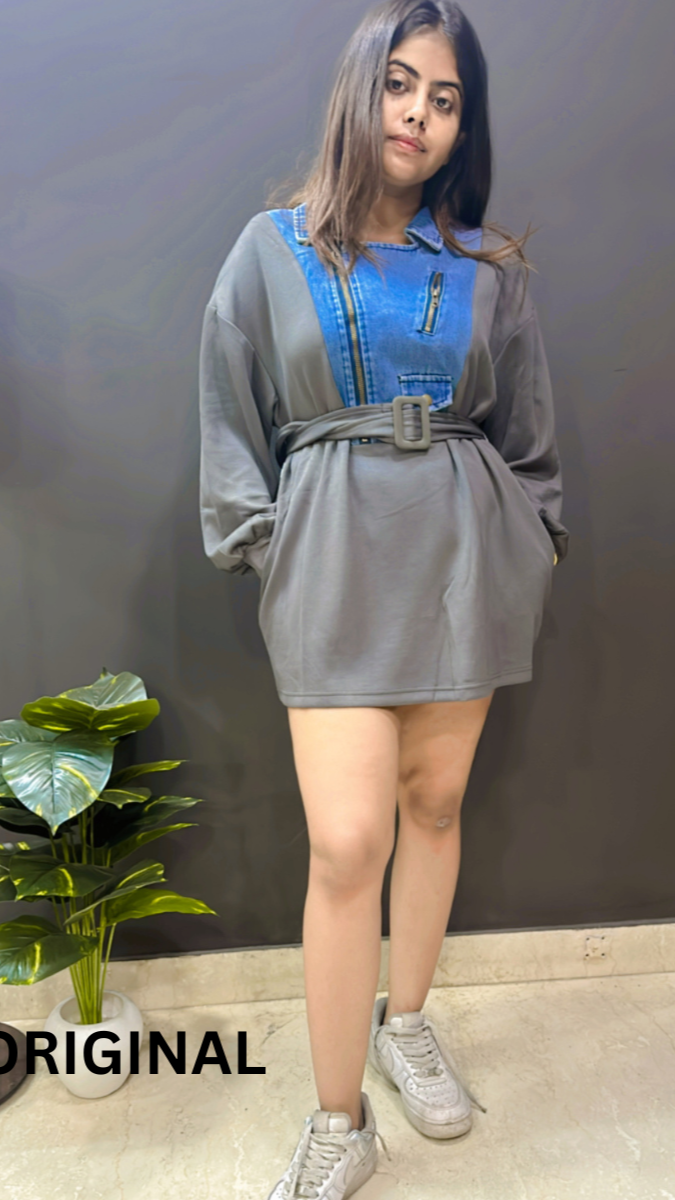 Side Chain Design Denim Winter Dress FC1537