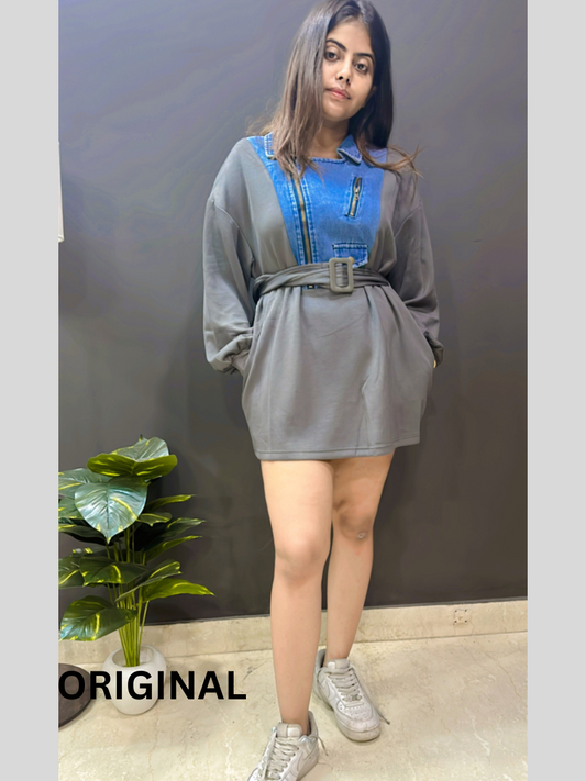 Side Chain Design Denim Winter Dress FC1537