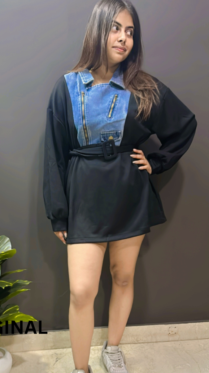 Side Chain Design Denim Winter Dress FC1537