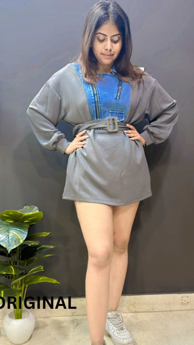 Side Chain Design Denim Winter Dress FC1537