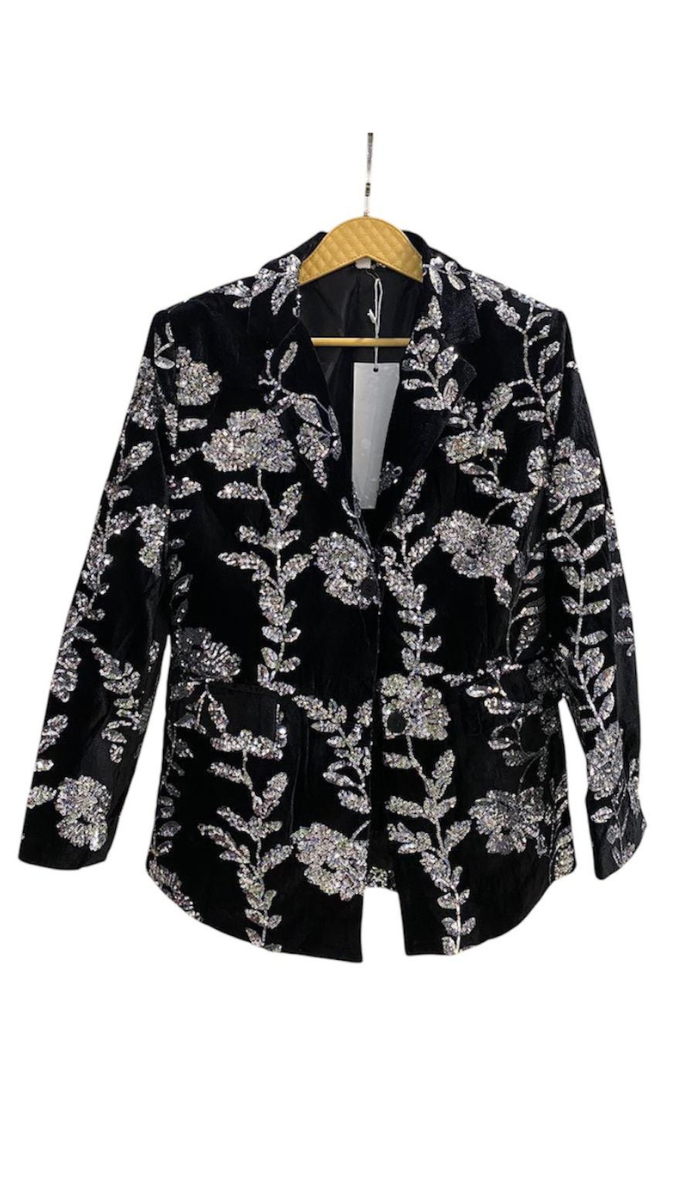 Silver Sequence Embedded Velvet Blazer FC1622